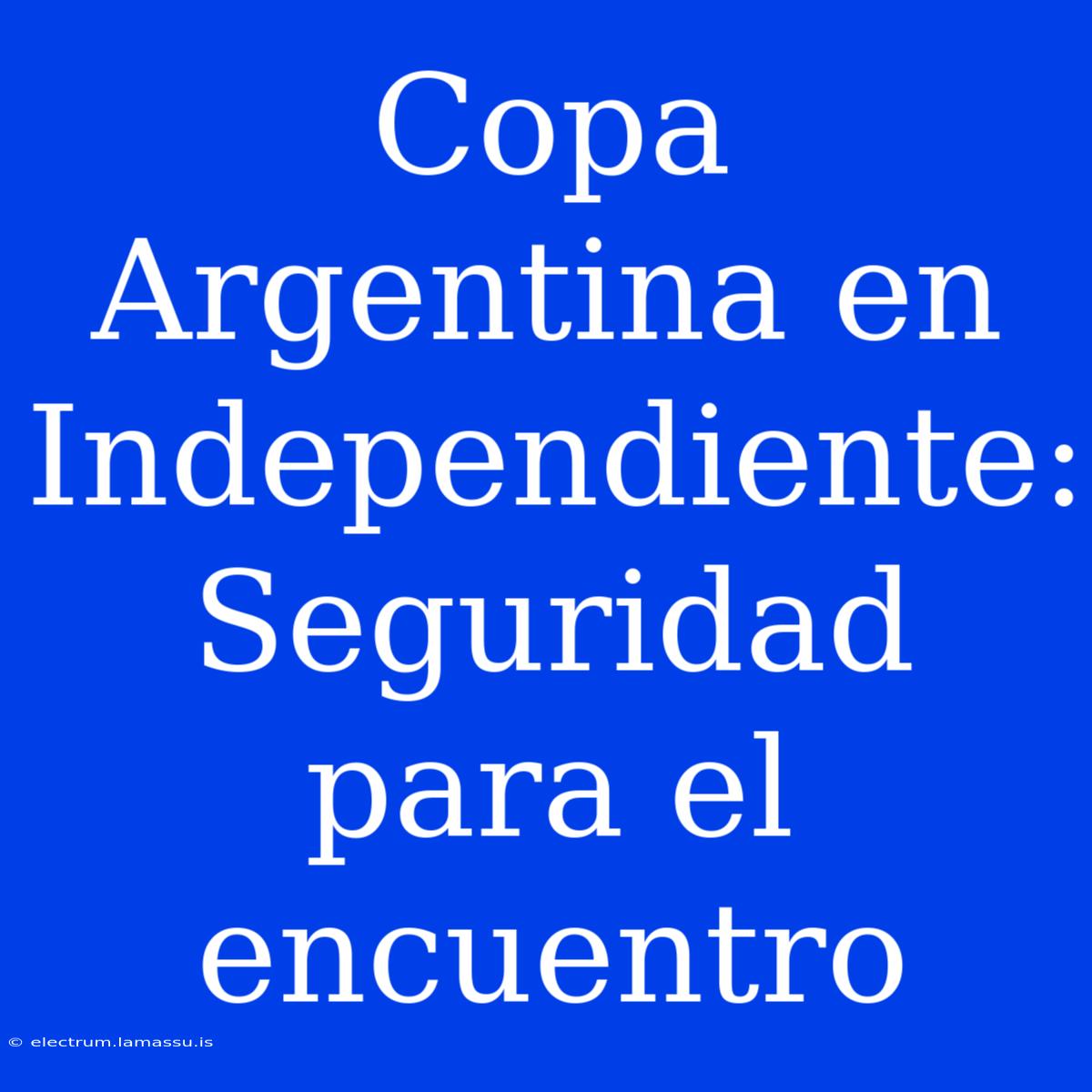 Copa Argentina En Independiente: Seguridad Para El Encuentro