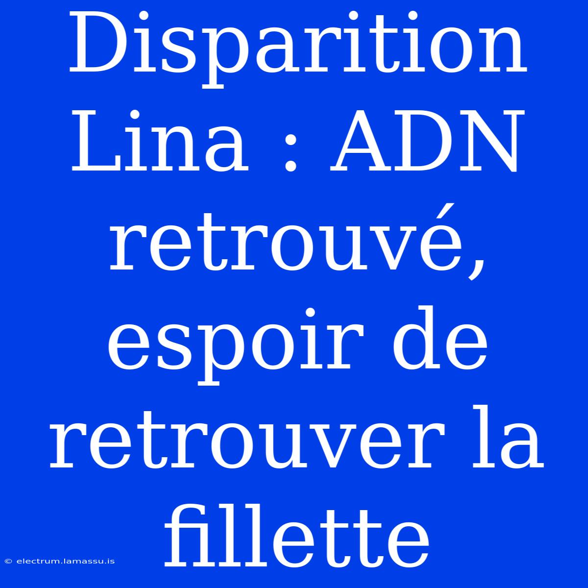 Disparition Lina : ADN Retrouvé, Espoir De Retrouver La Fillette