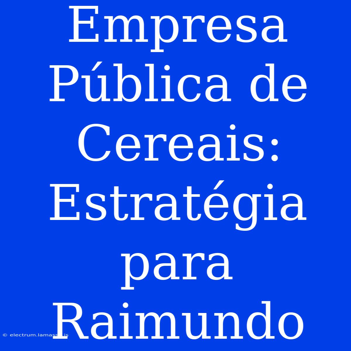 Empresa Pública De Cereais: Estratégia Para Raimundo