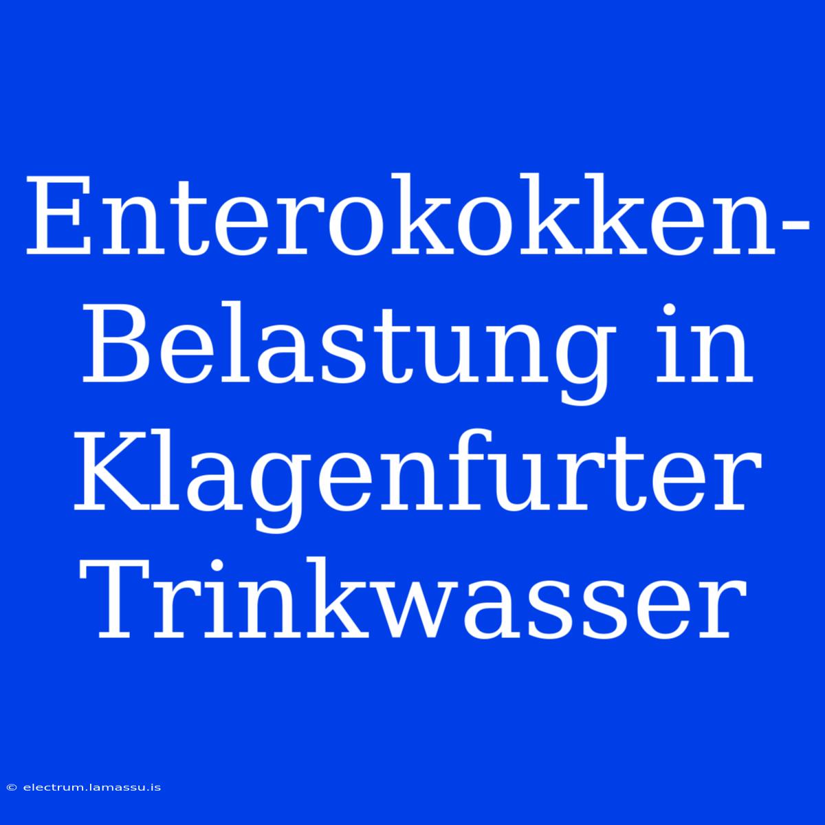 Enterokokken-Belastung In Klagenfurter Trinkwasser