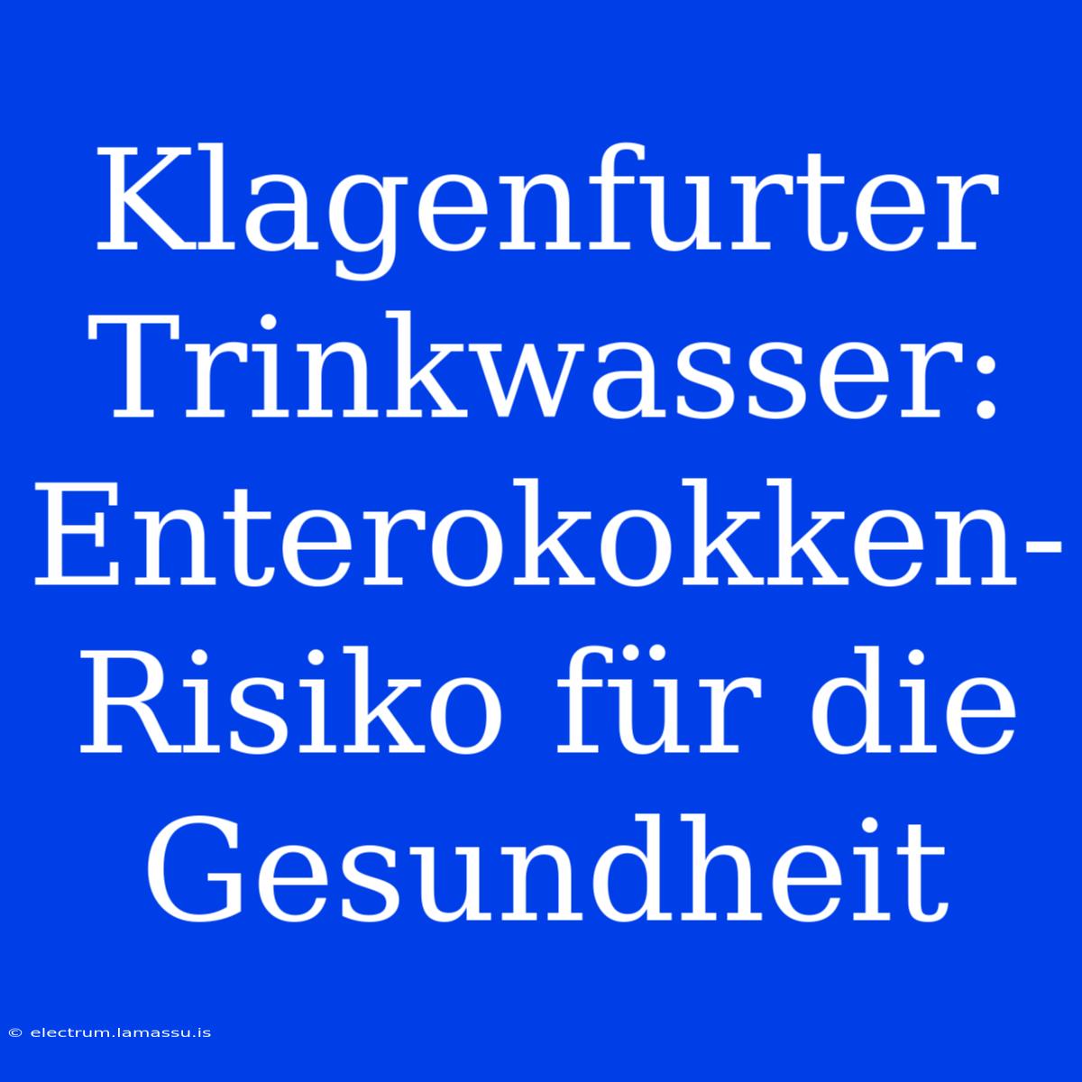 Klagenfurter Trinkwasser: Enterokokken-Risiko Für Die Gesundheit