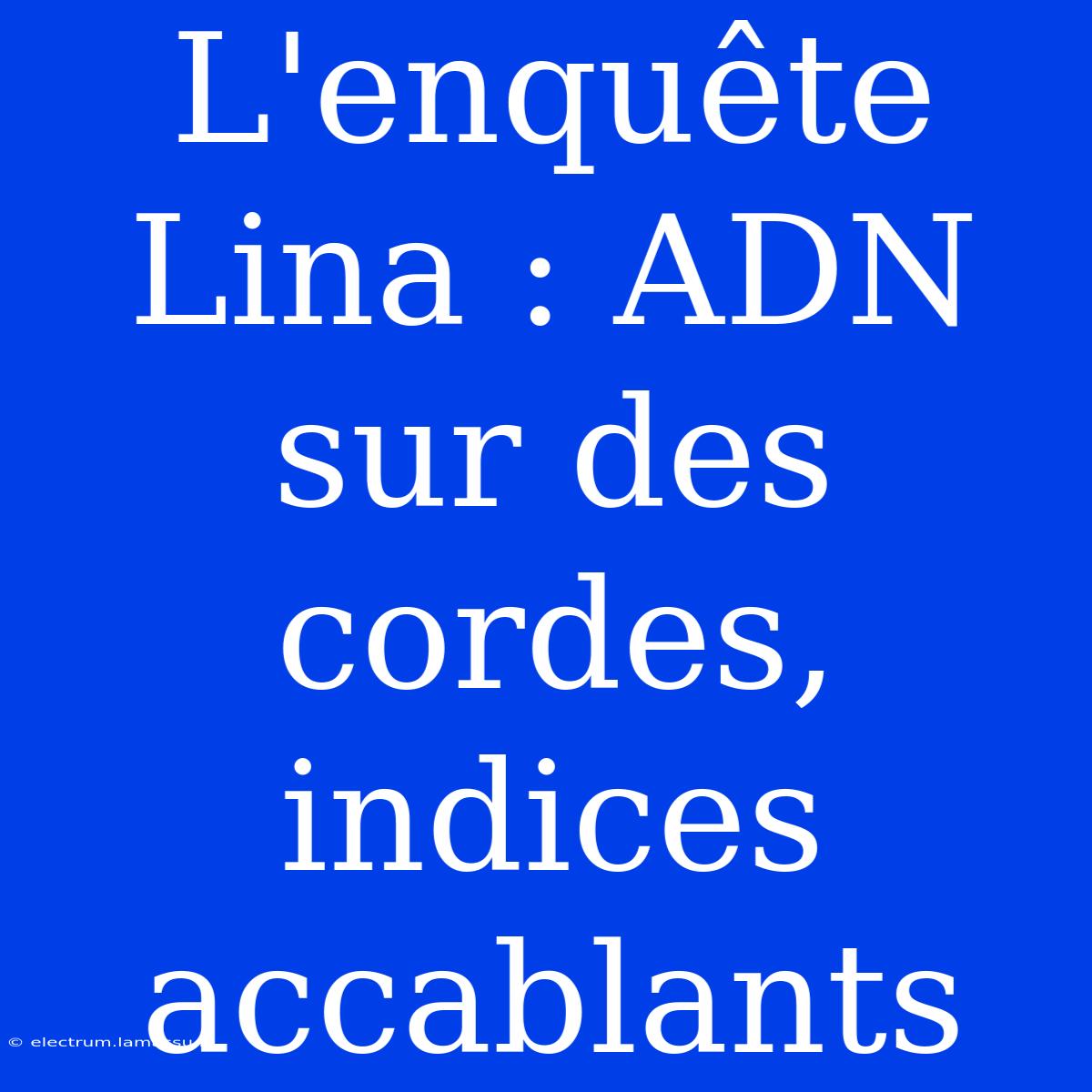 L'enquête Lina : ADN Sur Des Cordes, Indices Accablants