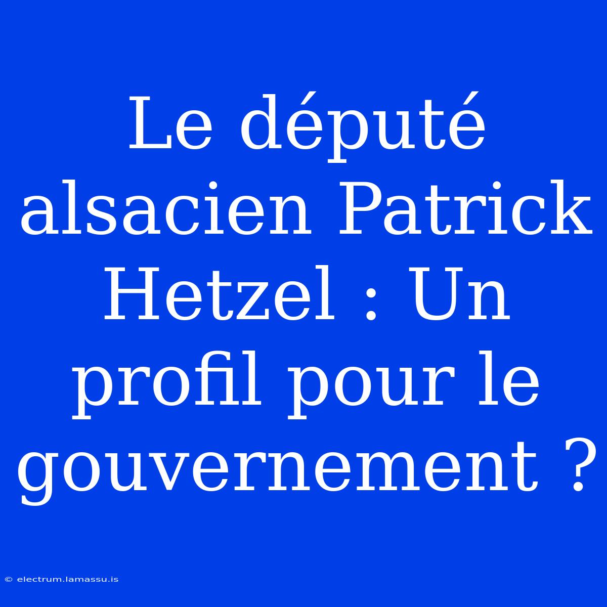 Le Député Alsacien Patrick Hetzel : Un Profil Pour Le Gouvernement ?