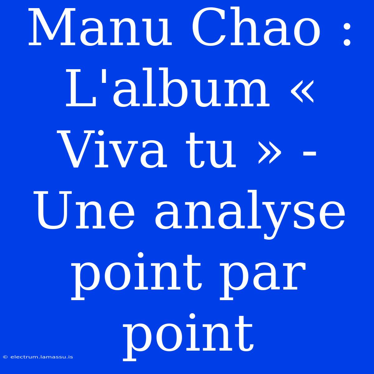 Manu Chao : L'album « Viva Tu » - Une Analyse Point Par Point