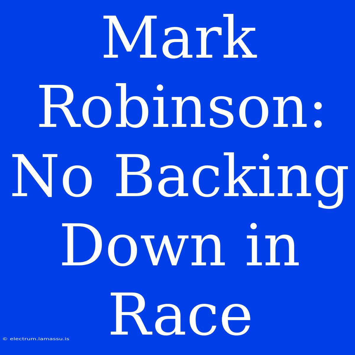 Mark Robinson: No Backing Down In Race