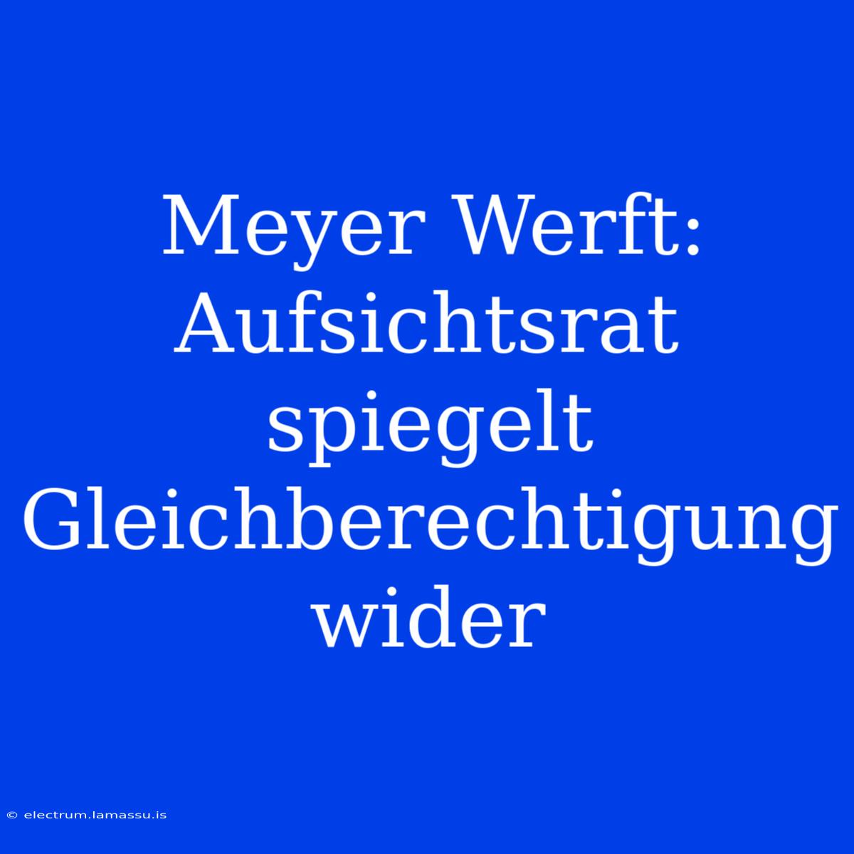 Meyer Werft: Aufsichtsrat Spiegelt Gleichberechtigung Wider 