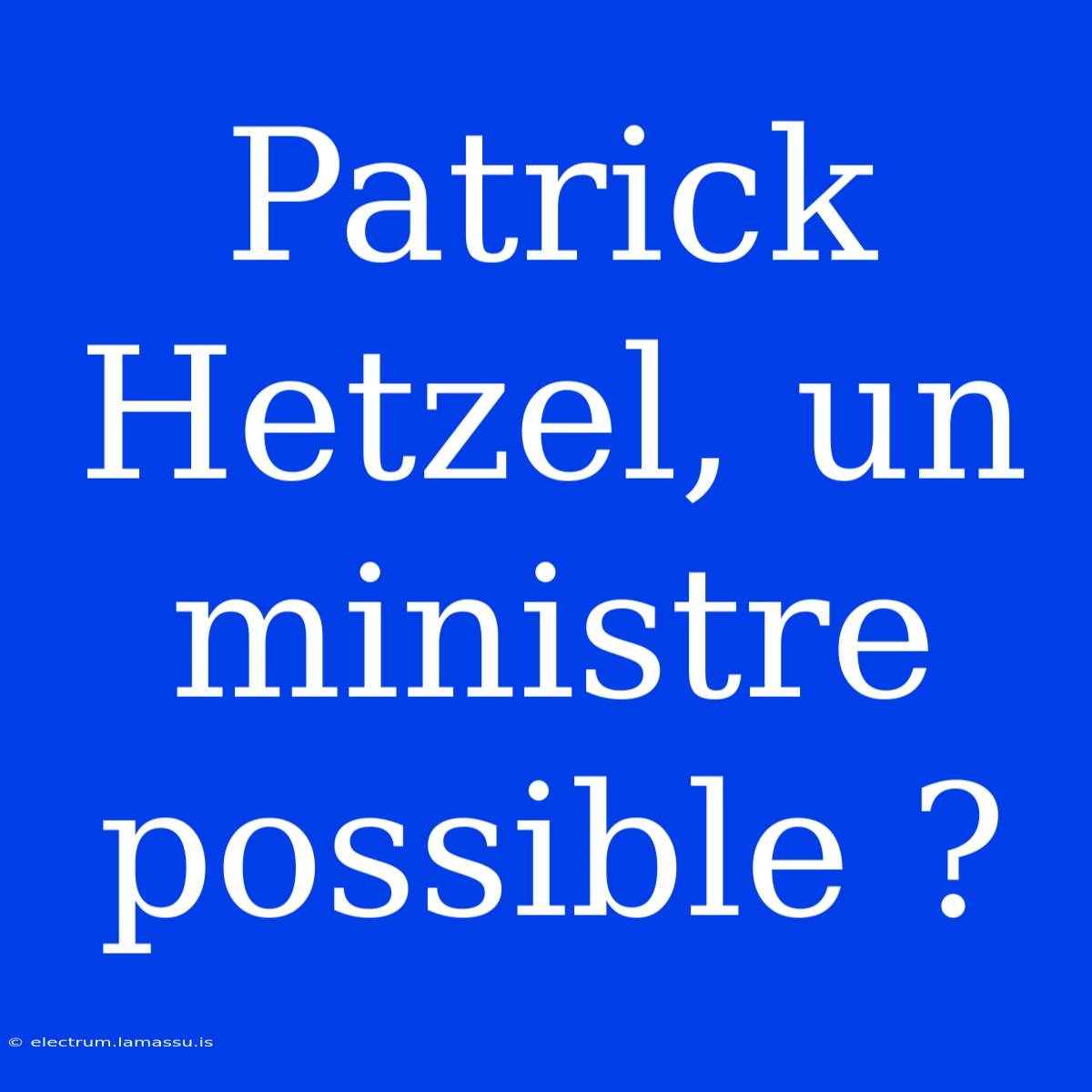 Patrick Hetzel, Un Ministre Possible ?