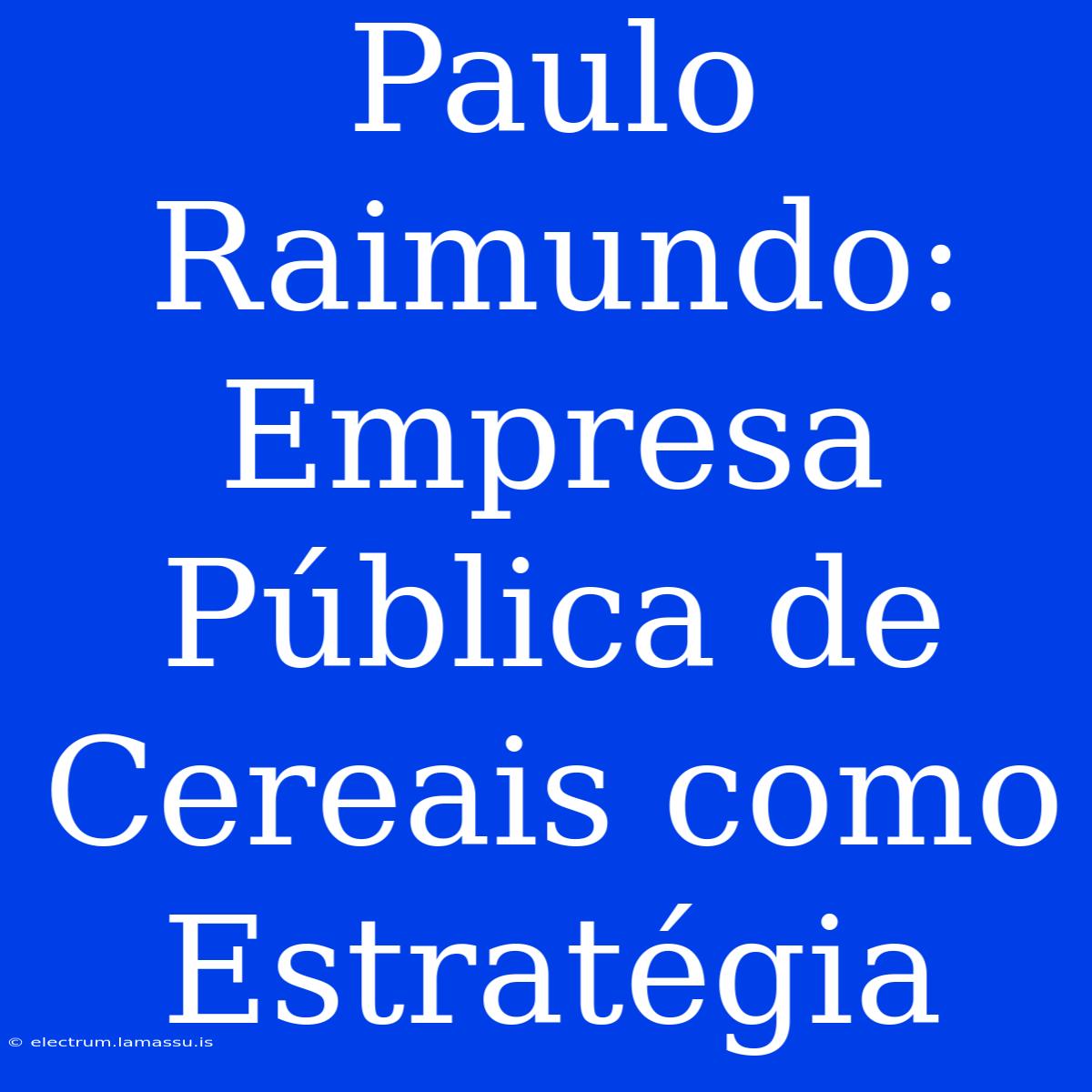 Paulo Raimundo: Empresa Pública De Cereais Como Estratégia