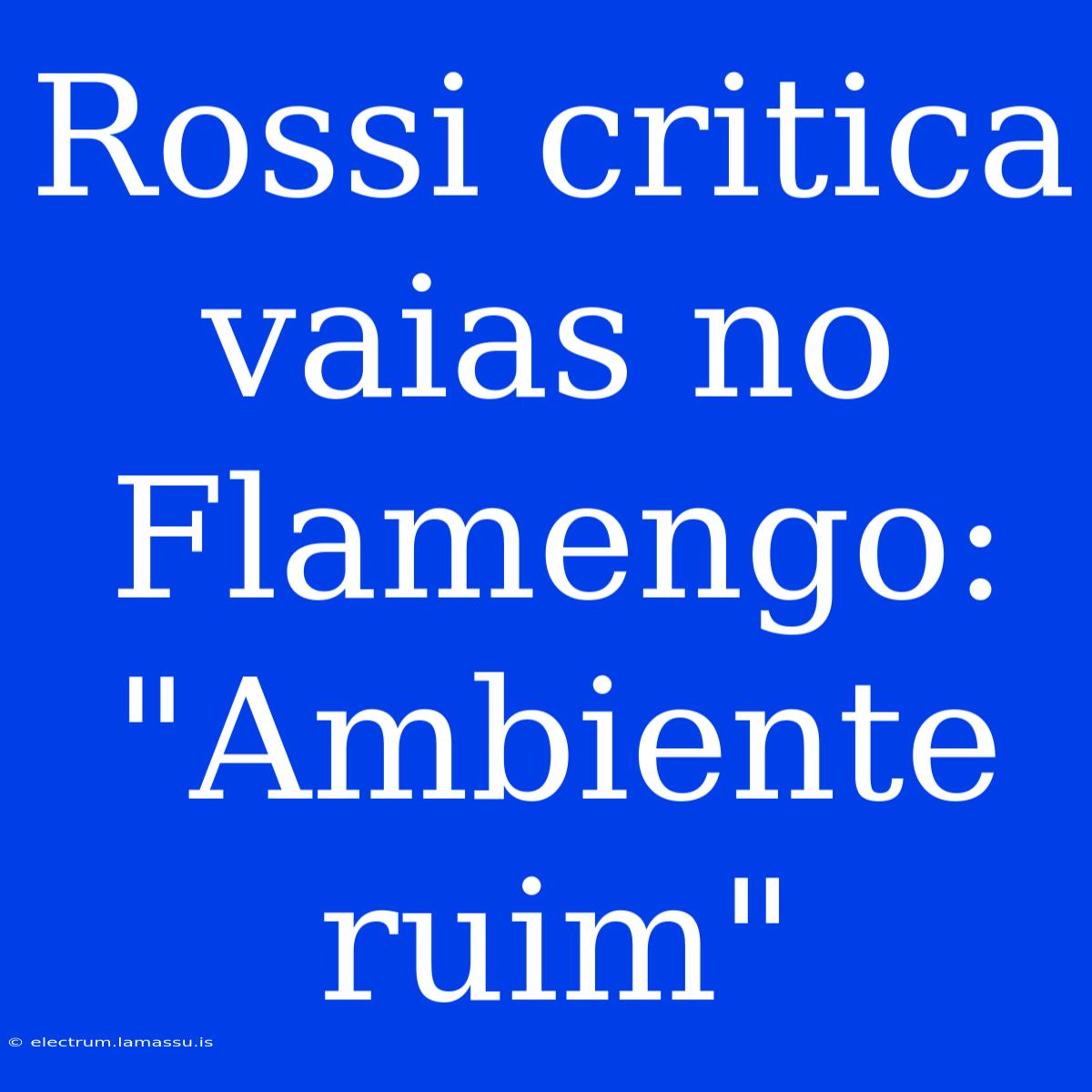 Rossi Critica Vaias No Flamengo: 