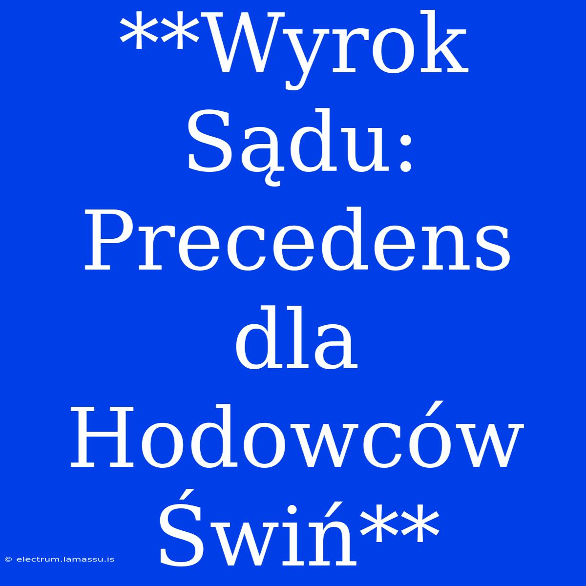 **Wyrok Sądu: Precedens Dla Hodowców Świń**