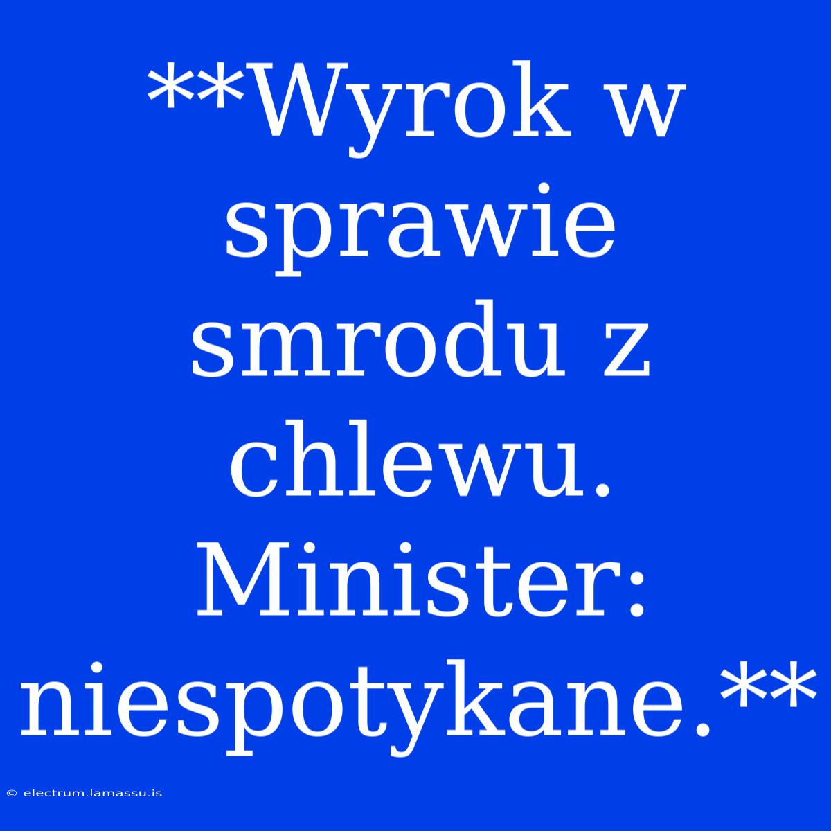 **Wyrok W Sprawie Smrodu Z Chlewu. Minister: Niespotykane.**